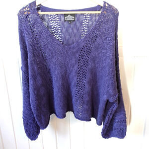 Angie Sweater Womens Large Blue Open Knit Crochet Oversized Slouchy Boho Cozy